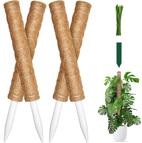 YSSY spread Paquete de 4 postes de musgo para plantas trepadoras de interior, poste de musgo Monstera, estacas de fibra de coco Monstera para plantas en maceta, con lazos de jardín