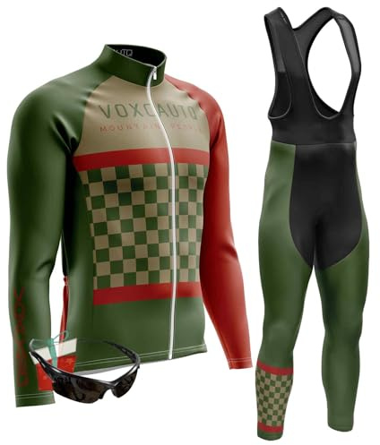 VOXCAUTQ Uomo Ciclismo Autunnale Complet Abbigliamento Ciclismo Set Manica Lunghi Tuta Ciclismo＋Pantaloni Ciclismo con 9D Imbottitura in Gel + Occhiali Antivento da Ciclismo