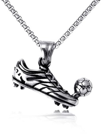Kawailay Collar de botas de fútbol con colgante de zapato deportivo, cadena de rock, punk, hip hop, rapero, motero, collar fresco para hombres, plata, Plata Metal