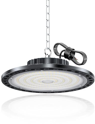 HAPYLUMI UFO Projecteur LED Industrielle 100W 10000LM, Éclairage Garage 6500K Blanc Froid High Bay Lampe Atelier, IP65 Étanche Plafonnier LED pour Garage, Entrepôt, Usine, Sous sol, Magasin, Écurie