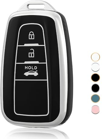 OFF WE GO Autoschlüssel Hülle Schlüsselhülle Cover für Toyota Aygo Yaris Corolla C-HR Camry GT86 GR Supra Prius Prado Mirai RAV4 Land Cruiser Schlüsselcover Schlüssel Schutz Gehäuse, Schwarz Silber