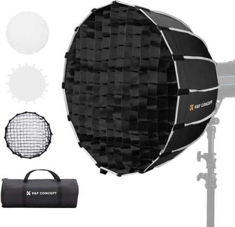 K&F CONCEPT 47/120cm Softbox Parabolic for Bowens Mount Lights, with Honeycomb Grid, Light Diffusers, Carrying Bag, for Photography Studio COB Lights Flash and Video Continous Lighting