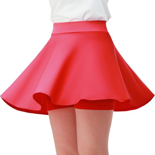 Comfyouth Girls High Waisted Skater Skirt with Shorts Mini Flare Pleated Skirt Stretchy Casual Skorts Kids 5-13 Years for School Cheerleader Sports Party Red