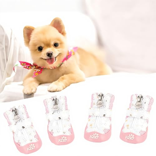 FAUOSWUK Kleine Hundestiefel, Rosa Hundeschuhe mit Rutschfester Sohle, atmungsaktives Mesh-Design für optimalen Pfotenschutz, Größe F für kleine Hunde
