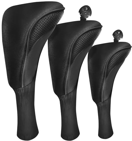 Golfschlägerhauben Driver Golf Club Headcover Set Wert 4 Stück, Langer Hals Schlägerkopfhüllen Hybrid Fairway mit 1 3 5 7 X Nummernschild