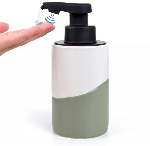 BosilunLife Dispenser automatico di sapone in ceramica a mano libera con pompa impermeabile ricaricabile Smart Electric Lotion Soap Dispenser Touchless Dispenser di sapone per piatti (bianco-verde,