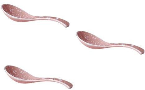 SHOWERORO 3pezzi Cucchiaio Ceramico Giapponese Dipinto Mano Di Cucchiai Colorati Per Zuppa e Dessert Design Elegante Ceramica Rosa Adatto Per Casa e Ristoranti Piccolo