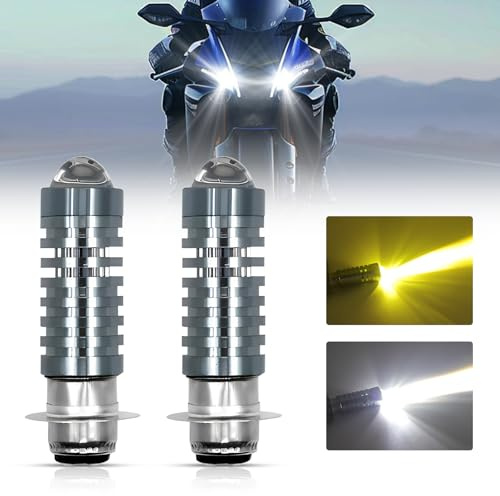 Biqiure 2PCS H6M LED Motorcycle Headlight Bulb Amber White,P15D H6M LED Hi/Lo Beam Headlamp 1500LM 3030 Chips for Motorbike ATVs Car Headlamp