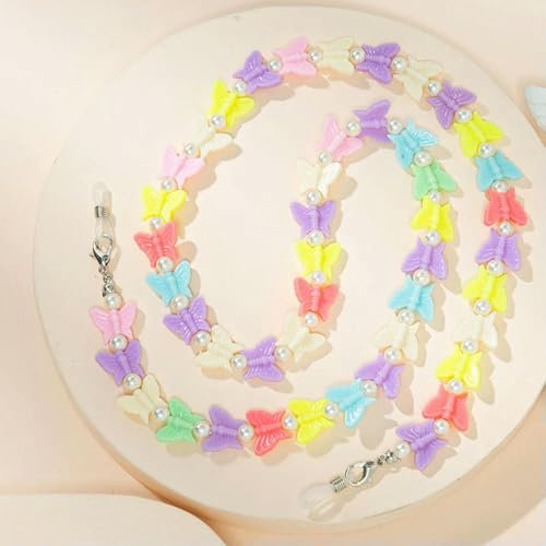 FUPOHUA Brillenkette für Damen und Mädchen, Perlen, Acryl, Herz, Stern, Schmetterling, Brillenkette, Seil, Brillenseil, Anti-Verlust-Lanyard