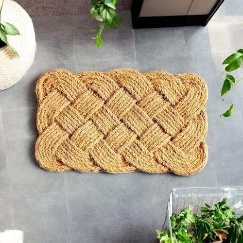 Pro Home Door Mat 45x75cm – Knotted Coir Door Mats with Handwoven Coconut Fibers – Heavy Duty Door Mats Outdoor with Anti-Slip Base for Patios, Gardens and Wet Weather Use (Pack of 1)