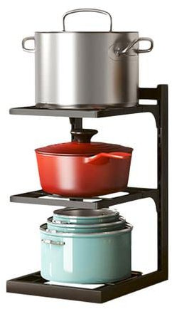 Estante organizador de sartenes de 3 niveles para armario de cocina, soporte resistente para ollas que ahorra espacio, solución de almacenamiento para sartenes de hierro fundido, sartenes y parrillas