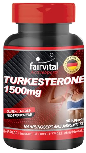 fairvital Turkestérone 1500mg, 90 gélules, d'origine naturelle issue d'Ajuga turkestanica, Active Sports, qualité certifiée et hautement dosée, 100% végétalienne, fabriquée en Allemagne