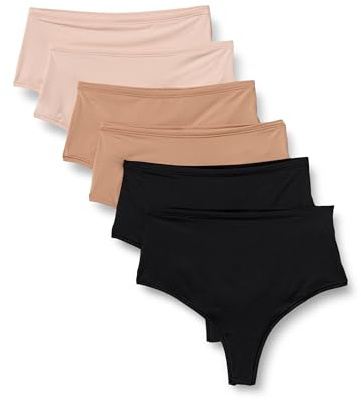 Amazon Essentials Strings en Microfibre (String Ficelle et String Taille Haute) Femme, Lot de 6