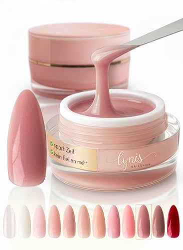No File Aufbaugel für Gelnägel 15ml als UV Gel zur Nagelverlängerung SELBSTGLÄTTEND OHNE FEILEN · für UV & LED geeignet · Lynis-Nailshop.de (CAMOUFLAGE · ROSA, 15ml · No File Gel)