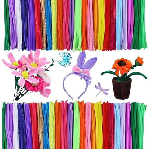 400 Stück Bunte Pfeifenreiniger 10 Standardfarben für DIY Projekte und Bastelideen mit Blumentasche, Staubgefäße, Blumenstiel, Klebeband, Ideal für Kinder und Erwachsene zum Basteln (10 Farben)