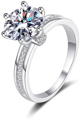 Promise Ring for Women, Ring Schmuck 14 Karat (585) Weißgold Runde Halbe Ewigkeit mit 3 Karat Laborgewachsener Diamant Größe 60 (19.1)