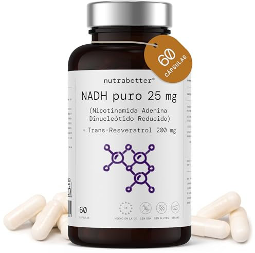 NADH 25 mg puro + 200 mg Trans-Resveratrol | Resveratrol y NADH | Energía Celular y protección antioxidante |60 cápsulas veganas | Fabricado en España | nutrabetter®