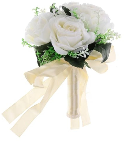 Abaodam Künstliche Weiße Blumen Hochzeitsstrauß Blumenstrauß Für Brautjungfern Seidenblumen Mit Stiel Tischdeko Für Hochzeit Abschlussball