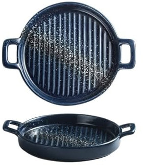 cooking teglia forno Teglia da forno in ceramica a doppio orecchio, for bistecche occidentali, for forno a microonde, utensili da forno, 25,5*21*4 cm teglie da forno per lasagne(Blue)
