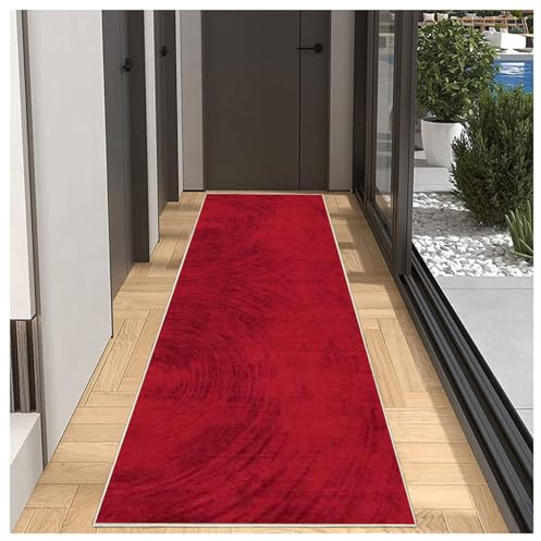 BORKOY Teppich Läufer Flur Küche rutschfest Waschbar Einfarbig Muster 80x350cm Roter Küchenläufer Flurläufer Lang Korridor Teppichläufer Küchenteppich Für Wohnzimmer Schlafzimmer Esszimmer Anpassbar