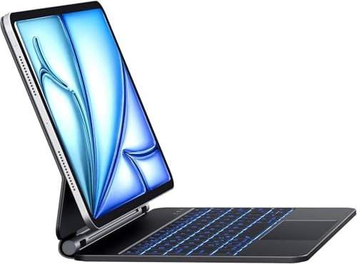 RESTEQ - Funda con teclado Bluetooth para iPad Air 11 2024 y Pro 11 - QWERTY Español - Retroiluminación 7 Colores - Touchpad Multifunción - Batería 800mAh