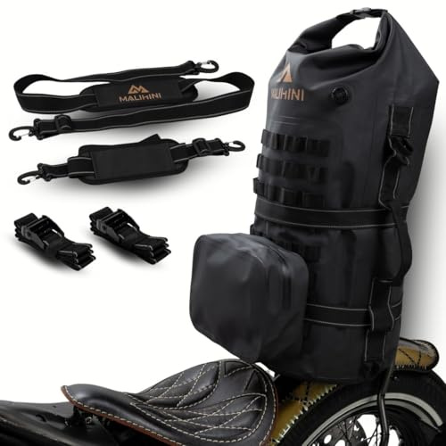 MALIHINI Borsa da moto per sissybar e portapacchi [schienale + MOLLE] 50 l, Dry Bag impermeabile per motociclisti | Sacca e come zaino | Campeggio e borsa da viaggio Bikepacking