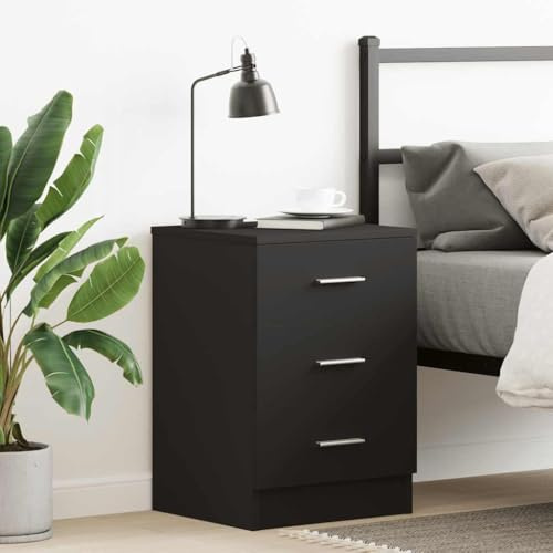 Nqyjm Black Chipboard Bedside Table 38 x 35 x 56 cm Side Table for Living Room and Bedroom Modern Style