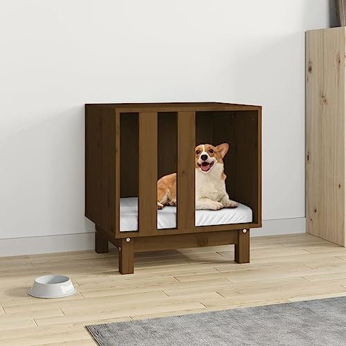 Mokuyary Honungsbrun hundkoja 50 x 40 x 52 cm massivt furu kennel för hundar lätt att montera för utomhus, trädgård, terrass