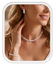 ADRAMATA Silver Jewellery Sets for Women Tennis Necklace Bracelet Hypoallergenic Chockers Necklace CZ Bracelet Earrings Studs Set for Party Prom Accessories Costume Wedding Jewellery