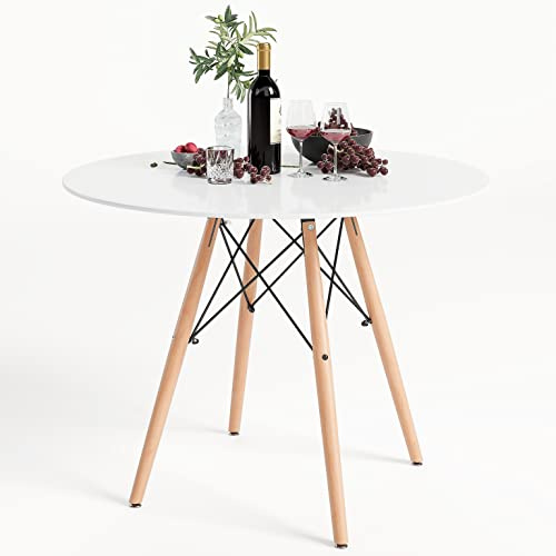 GOLDFAN Runder Esstisch Holz Esstisch Weiß Rund Moderner Holztisch 80cm Küchentisch für Wohnzimmer Esszimmer Küche