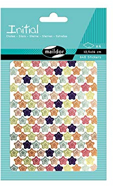 MY MANDARINE AE170C - Packung Initial, 4 Stickerbogen 10,5x16cm (648 Stickers), Metallic-Pastell Sterne, 1 Pack
