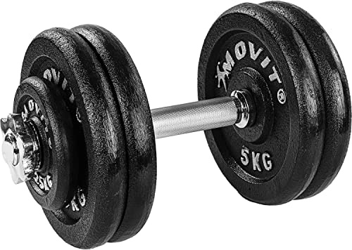 MOVIT® Kurzhantel PRO Set 10–30 kg, Gusseisen, 30 mm Standardnorm | Gerändelte Hantelstange aus verchromtem Stahl mit Sternverschlüssen; Hantel Set, Kurzhantelset, Gewichte