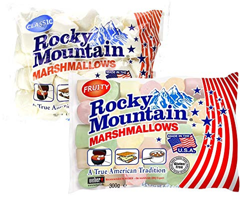 Rocky Mountain Marshmallows Probierset Fruity & Classic, bunte traditionell Amerikanische Süßigkeiten zum Rösten am Lagerfeuer, Grillen oder Backen, Fruchtgeschmack, (2x300g)