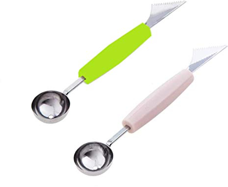 2 pezzi Cucchiaio intagliato a doppia testa per frutta,Utensile per intaglio di frutta Paletta,Scoop Gelato Utensili da cucina multifunzione in acciaio inossidabile per macedonie di frutta fai da te