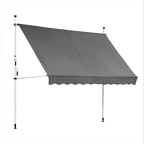 Melko Klemmmarkise Balkonmarkise ohne Bohren 200x120 cm Sonnenschutz Grau | stufenlos höhenverstellbar 200-300 cm, Neigungswinkel bis 180° einstellbar, wetterfester Polyesterstoff, mit Handkurbel
