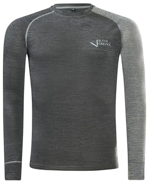 Black Crevice Camiseta Interior de Lana Merino de Manga Larga para Hombre, Antracita/Gris, M