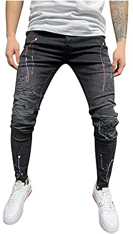 LAOLUO Jean Troué Homme Mode Skinny Slim Fit Pantalon Denim Styles Déchiré Sport Trousers avec Fermeture Éclair Casual Mode Survetement Pants Jogging Trekking Outdoor Travail Cargo Vintage Sweatpants