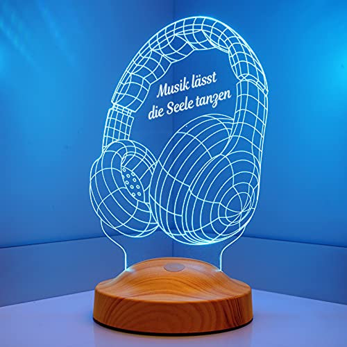 Geschenkelampe Personalisierte 3D Lampe mit Gravur oder UV Druck als Geburtstagsgeschenk oder Weihnachten für Kinder Junge Mädchen (Kopfhörer)