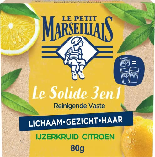 Le Petit Marseillais Solido 3 in 1 naturale Bio Limone Erba Ferro per doccia e shampoo per viso, bar biologico e rinfrescante senza sapone, pH neutro con profumo delicato, 1 x 80 g
