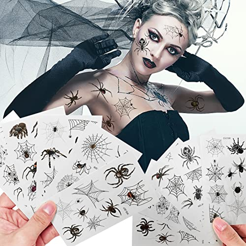 Temporäre Schwarz Spinnen Tattoos,Halloween Schminke Tattoo,Kinder Klebetattoos für Masquerade Punk Party Makeup Gruselparty(10 pcs)