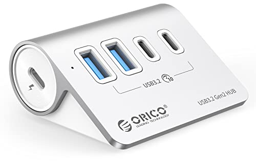 ORICO USB C Hub, 10Gbps USB Hub with 2 USB A Ports, 2 USB C Ports, Aluminium USB Splitter with 0.5 m USB C Cable and USB A Adapter, Type C Power Port for MacBook, Macbook Pro
