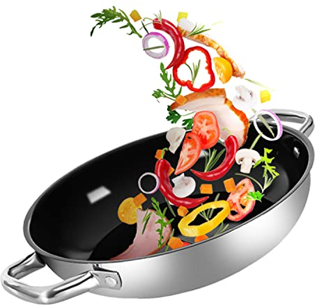Ribelli Servierpfanne Ø 28 cm mit Keramikbeschichtung PFAS frei, Bratpfanne Edelstahl, Induktion Pfanne mit Edelstahlgriffen, Backofen geeignet