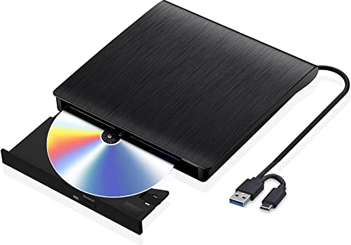 FCRB Lecteur CD/DVD Externe USB 3.0 et Type C Portable DVD-RW Graveur CD, Plug and Play pour PC, Laptop, Desktops, Windows 10/8 / 7 / XP/Vista/Linux/Mac OS