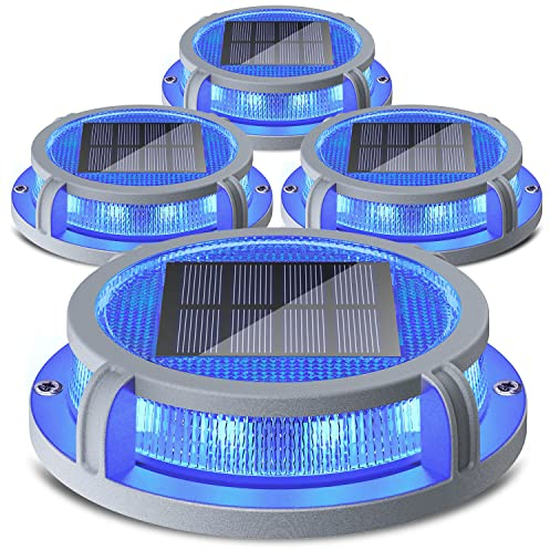 Siedinlar Solaire Pont Lumières Allée Dock Lumière LED Marqueurs De Route Imperméables Extérieurs À Énergie Solaire Pour Étape Trottoir Escalier Jardin Chemin Au Sol Patio Yard 4 Pack (Bleu/Rouge)