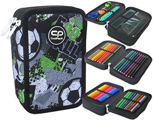CoolPack XXL Federtasche Federmappe 3-Fach Schulstiftetui, dreifaches Federmäppchen, Federmäppchen Für Junge, Let's Goal | Fußball, Federmäppchen 44-teilig gefüllte Schüleretui 3-stöckig