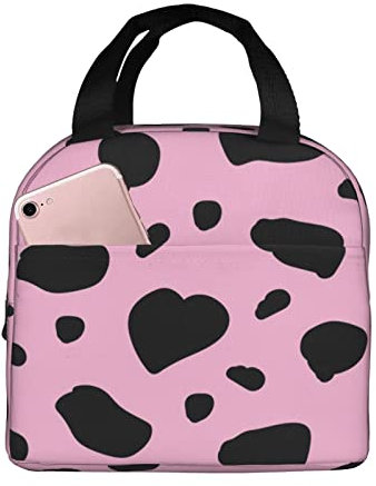 XVBCDFG Bolsa de almuerzo Patrón de vaca rosa aislado con compartimentos Reutilizable Estampados lindos Asa de asa Caja de almuerzo portátil para mujeres Hom