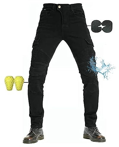 Moto Pantalon Protection pour Hommes, Moto Jeans en Respirant Kevlar De Qualité Premium Fit avec Amovible Protéger Pads pour Racing Vélo Protection Renforcée (Black,M)