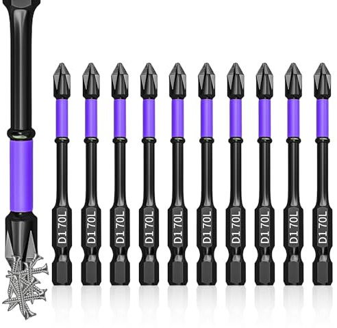 Nizirioo Lot de 10 tournevis magnétiques : jeu d'embouts avec tête magnétique puissante 70 mm, tournevis, embout de vissage, tournevis long antidérapant pour visseuse électrique, visseuse à percussion