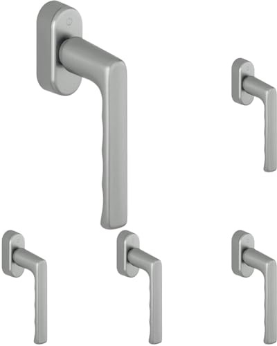 HOPPE 11701335, Edelstahl-Effekt Fenstergriff HAMBURG-Secu Forte, 90°, VK 32-42 (Packung mit 5)