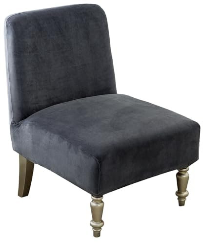 ZRCYXDW Stretch Akzent Stuhlhussen Ohne Armlehnen Samt, 1 Stück Abnehmbarer Sesselbezug Ohne Armlehne waschbarer Armless Accent Stuhlbezug für Esszimmer Hotel-dunkelgrau-1 Stück